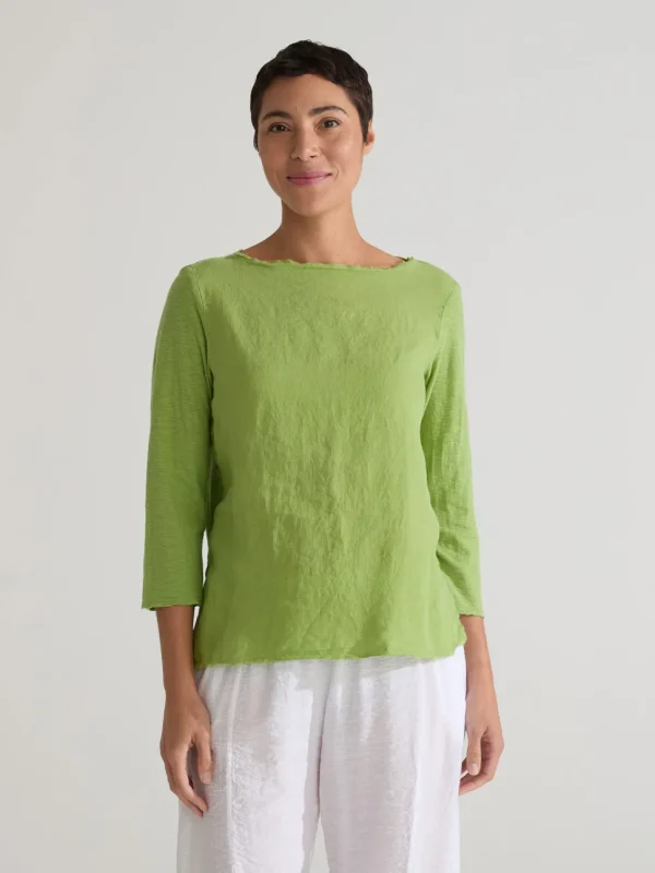 Cut Loose 3/4 Sleeve Tee In Linen Cotton Jersey And Hanky Linen Combo. (SPECIAL ORDER).#5707816.