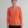 Cut Loose. 3/4 Sleeve Tuck Front Tee In Linen Cotton Jersey. (SPECIAL ORDER).#5016515