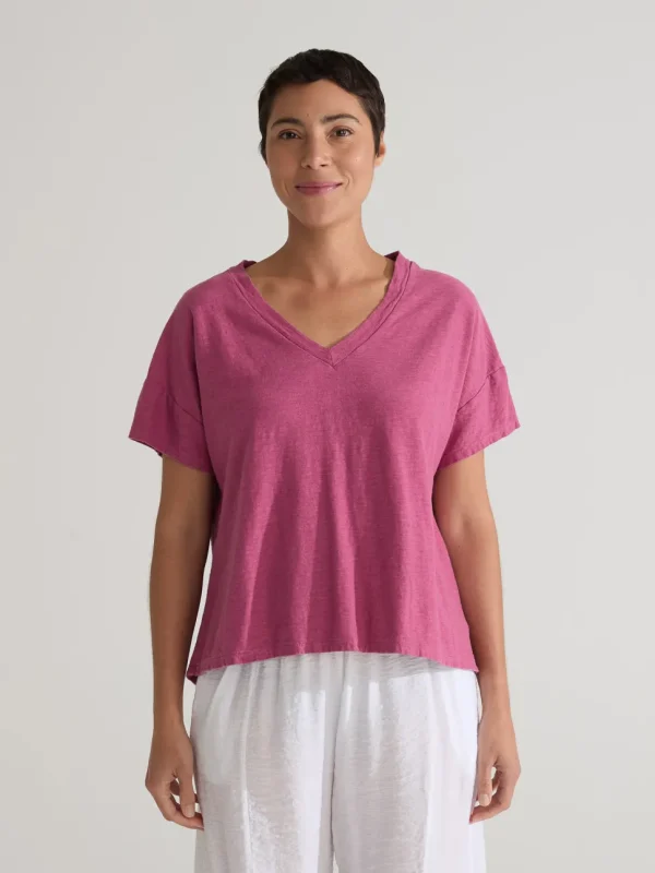 Cut Loose. Deep V Short Sleeve Top In Linen Cotton Jersey. (SPECIAL ORDER).#5016613.