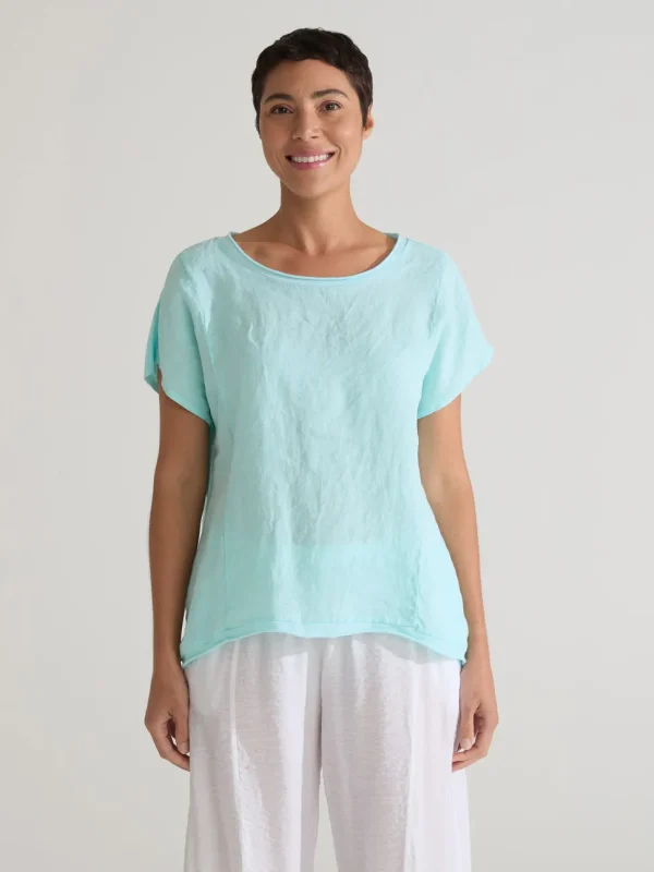Cut Loose. Hi-Low Short Sleeve Pullover In Linen Cotton Jersey And Hanky Linen Combo. (SPECIAL ORDER).#5706151.