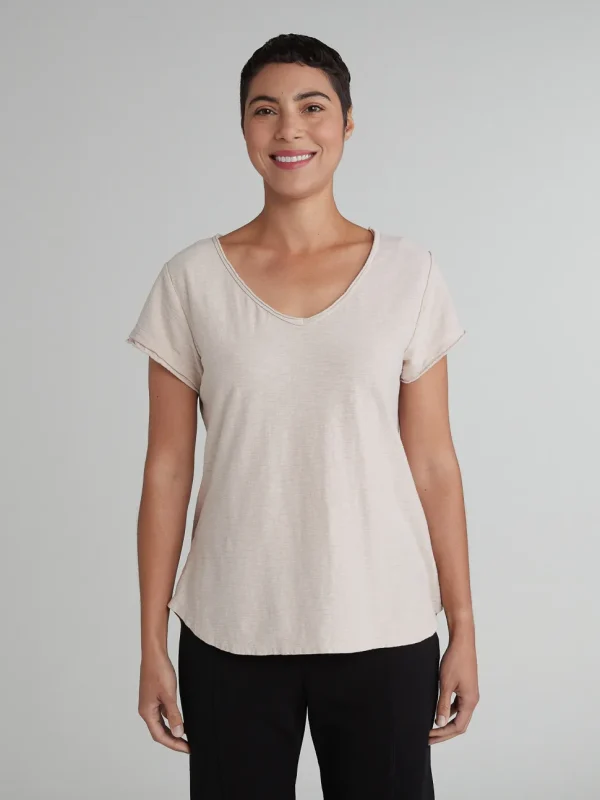 Cut Loose. Raw Edge V-Neck Top In Linen Cotton Jersey. (SPECIAL ORDER).#5016849.