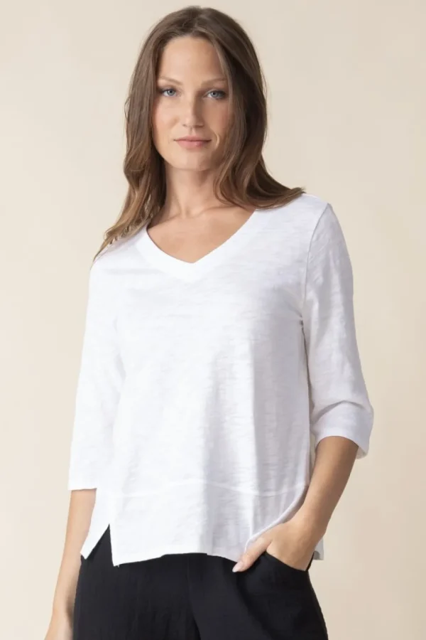 Habitat. Elbow Length Tee In Cotton Pebble. #27515.