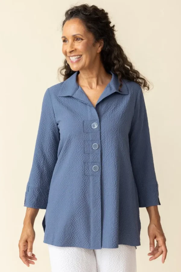 Habitat. Patch Button Tunic In Pucker Weave. #21347.