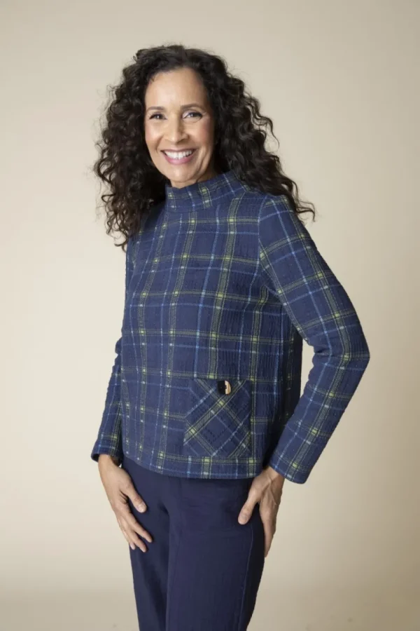 Habitat. Plaid Pocket Pullover In Speckled Knit.