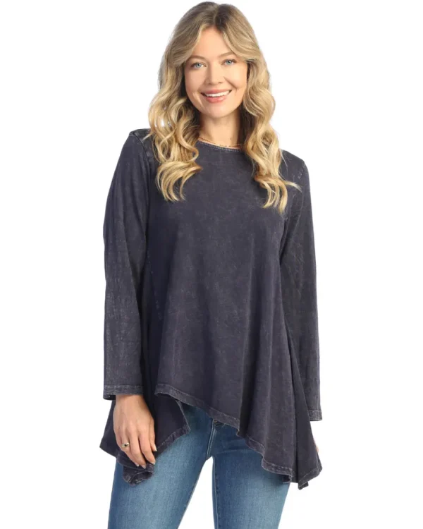 Jess & Jane. Mineral Washed 100% Cotton Slub Asymmetric Hem Top.