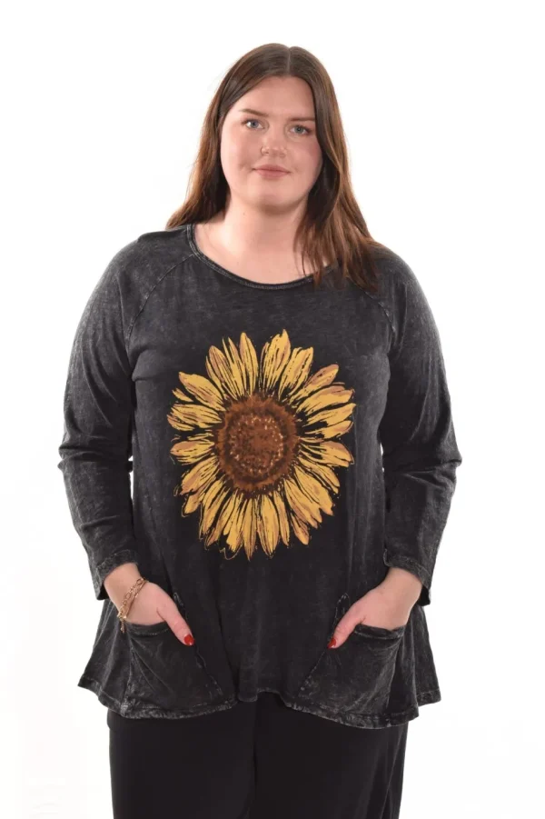 Jess & Jane. Sunshine . 100% Cotton Slub Patch Pockets Tunic Top.