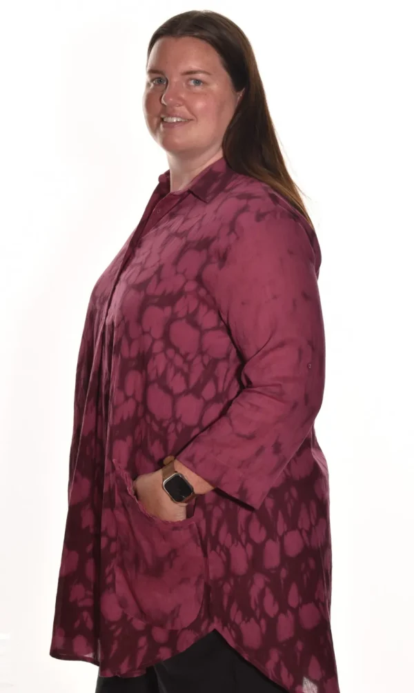 Lea. Double Pocket Tunic In Organic Cotton Mulmul With Pipe Tye Dye.