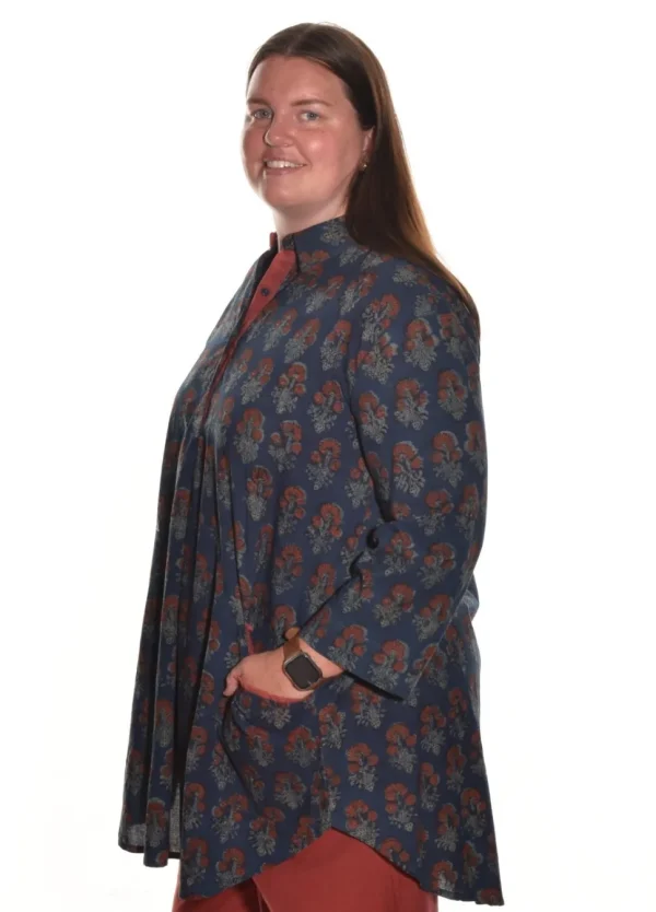 Lea. Double Pocket Tunic With Akola Handblock Print In Organic Cotton.