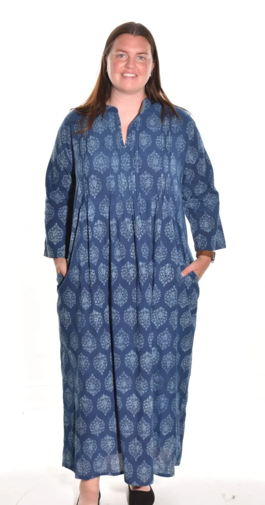 Lea. Modern Kaftan Resort Dress With Handblock Print In Organic Cotton.