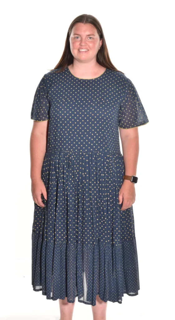 Lea. Tiered Dress With Handblock Polka Dot In Organic Cotton.