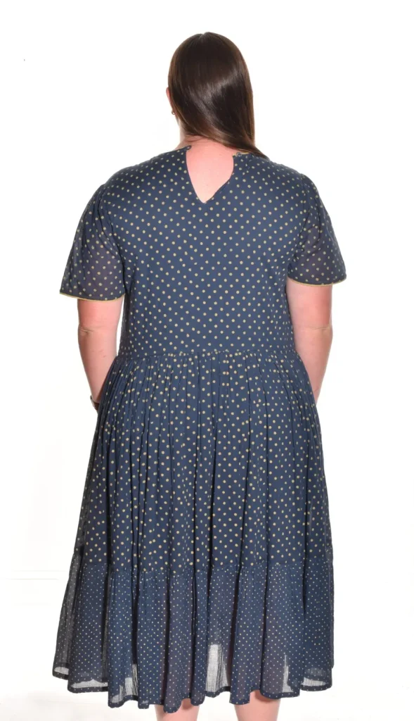 Lea. Tiered Dress With Handblock Polka Dot In Organic Cotton.