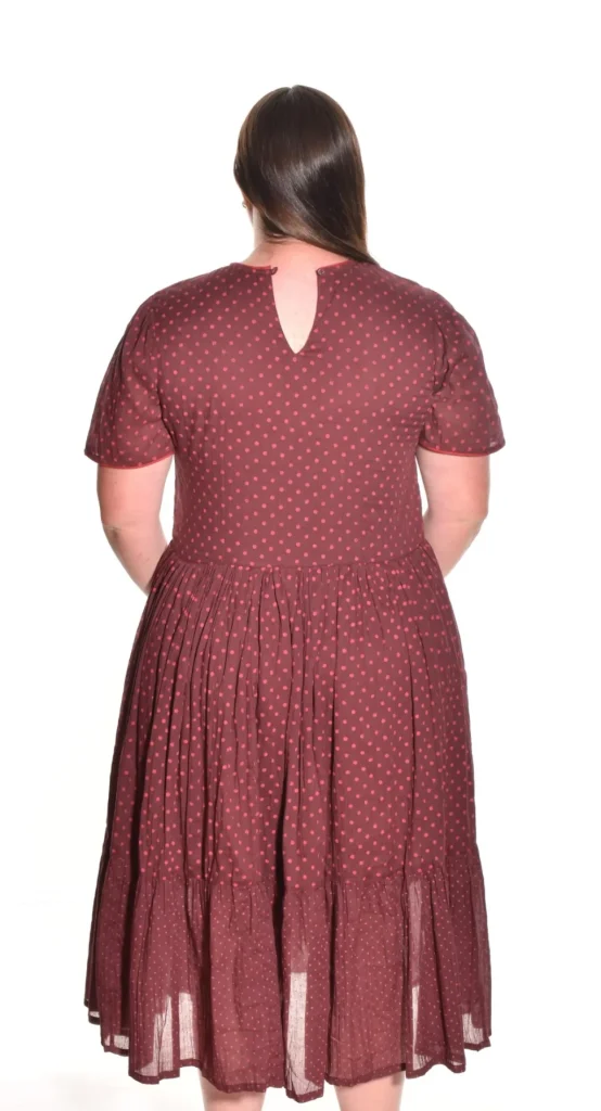 Lea. Tiered Dress With Handblock Polka Dot In Organic Cotton.