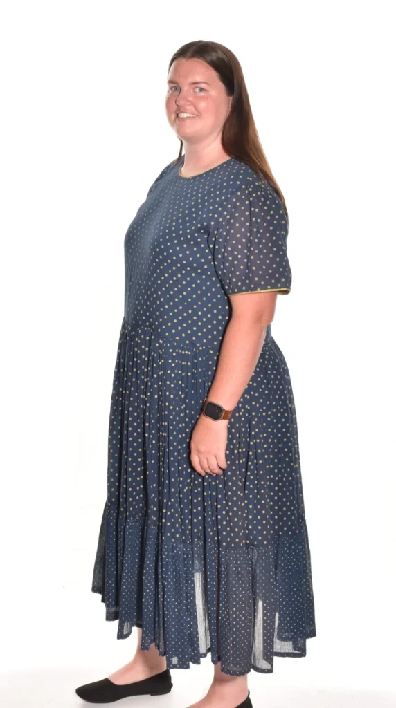 Lea. Tiered Dress With Handblock Polka Dot In Organic Cotton.