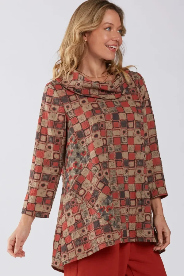 Sydney Project. Retro Squares Cowl Neck Pocket Tunic.